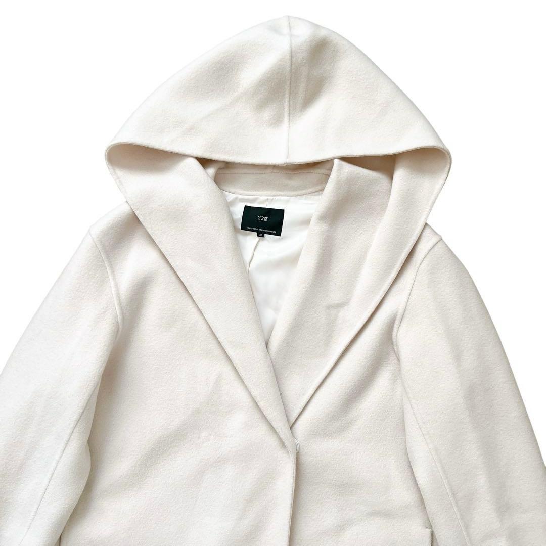 23区　ウールリバー フード付き ミドル丈コート　ライトベージュ　38