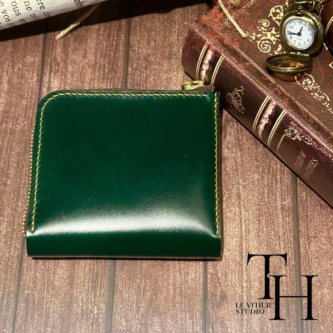 コードバン　レーデルオガワ L字ウォレット　アニリン染め　グリーン