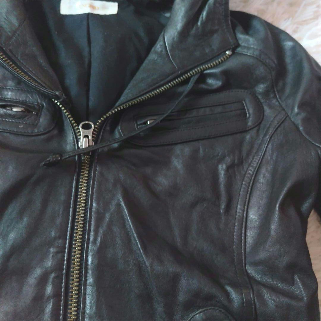 ungrid ラムレザー　フード付レザージャケット　黒ブラック　羊革