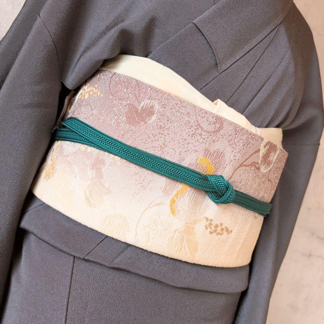 訪問着単品　着物　正絹　墨黒グレー　竹林　竹藪　クール　F1