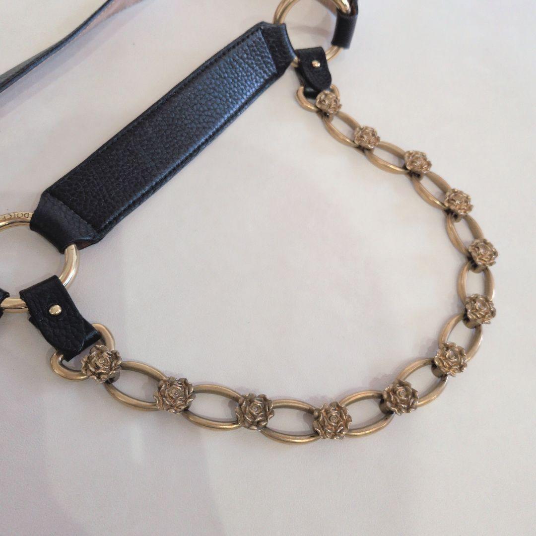 DOLCE&GABBANA 薔薇モチーフ 黒レザー装飾ベルト