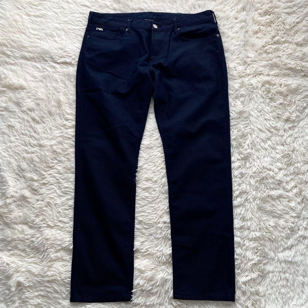 極美品✨エンポリオアルマーニ　ストレッチパンツ　イーグル金具　洗える　紺　2XL