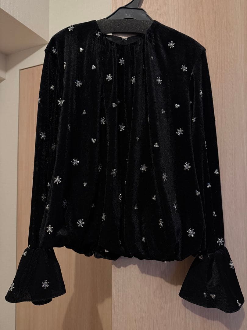 Ballesey メッシュベロアエンブロイダリー ラッフルカフスブラウス