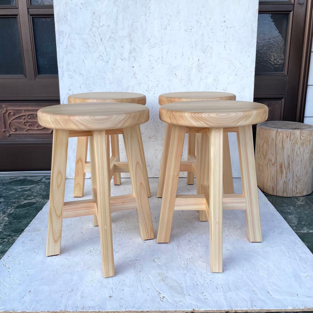 Aki 国産ひのき　丸椅子　木製スツール　4脚