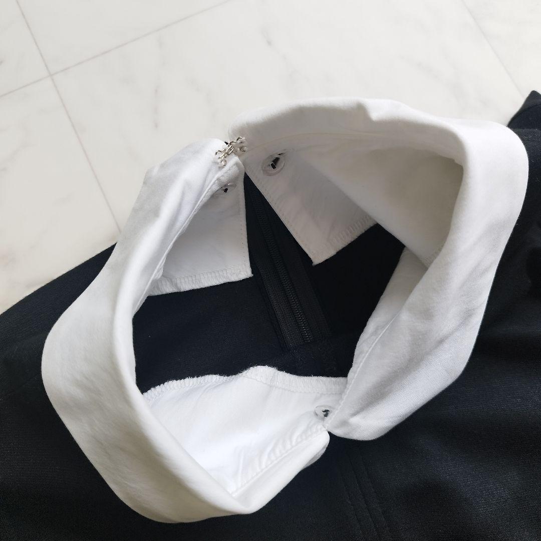 美品　ノーリーズ　38 白襟ロングワンピース　Aライン ストレッチ　黒