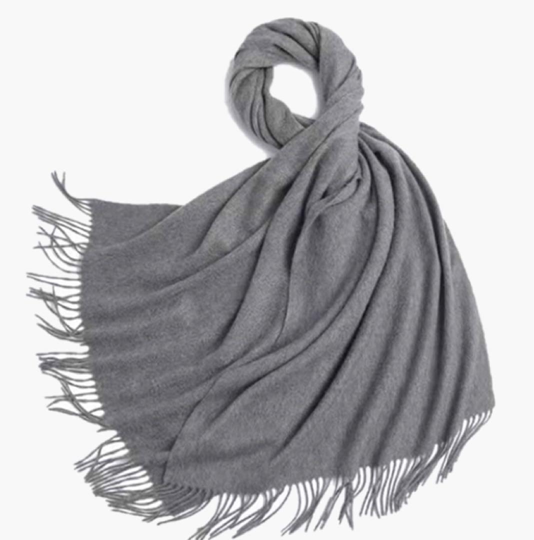 送料無料☆極上 カシミア100％☆大判ストール☆秋・冬用　グレイ