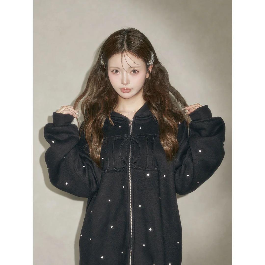 ダーリッチ 新品タグ付き ブラック フリー DDロゴビジュージップパーカー F