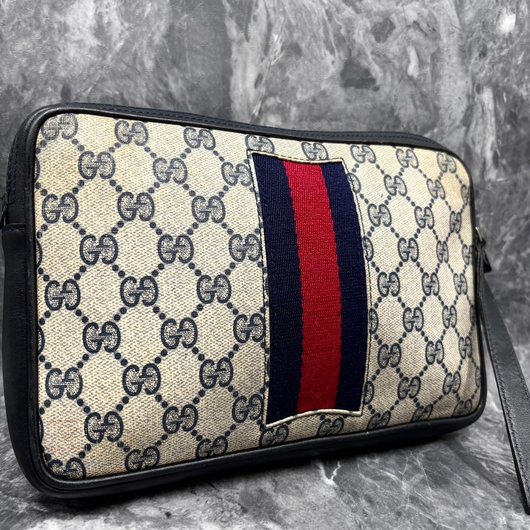 ✨美品✨GUCCI シェリーライン GG クラッチバッグ ネイビー レザー