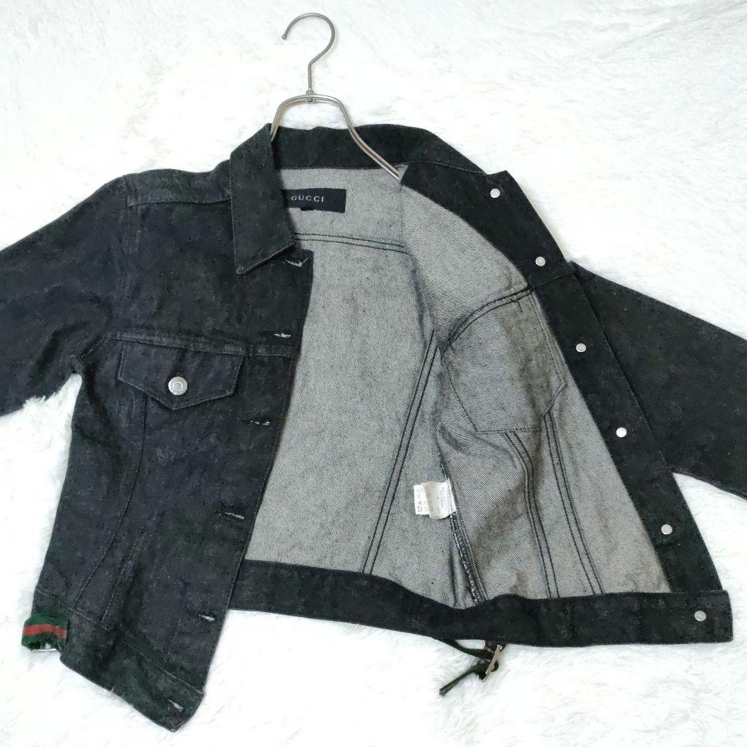 希少デザイン GUCCI Ｇジャン シェリーライン ブラック デニム イタリア製