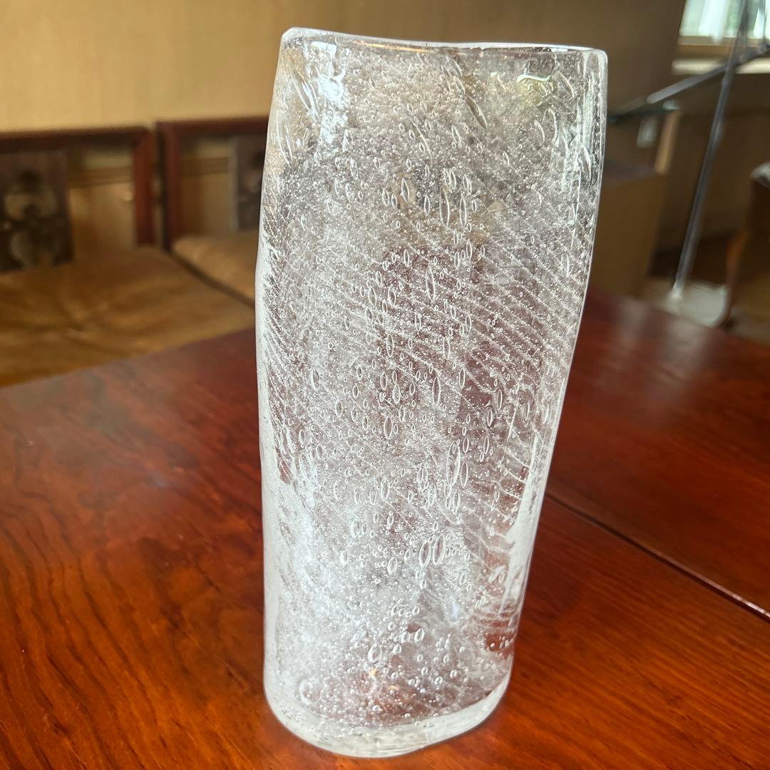 新品◆67 荒川尚也　オーバル花器　大　アワガラス　ストライプ　晴耕社ガラス工房