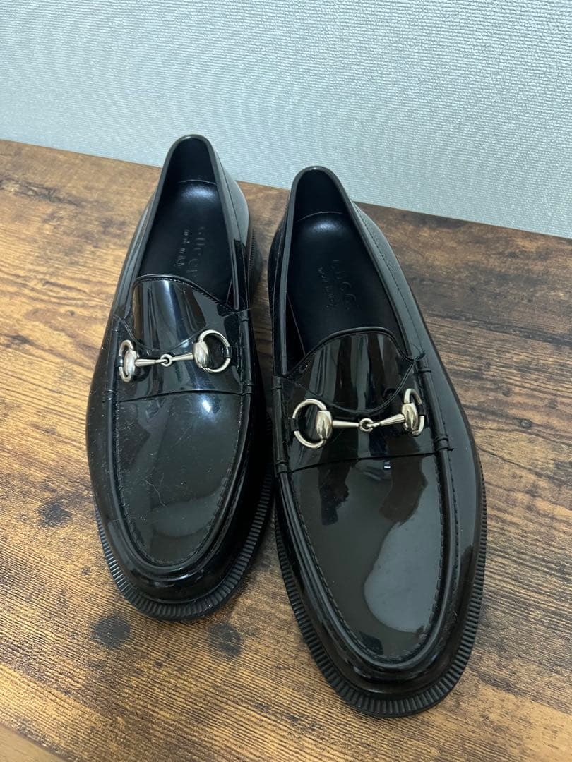 GUCCI レインシューズ　ラバーホースビットローファー　エナメル