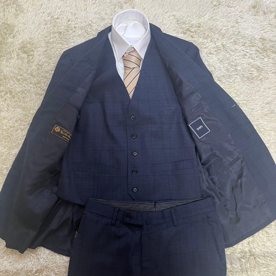 シップス SHIPS ロロピアーナ スーツ セットアップ チェック ネイビー M