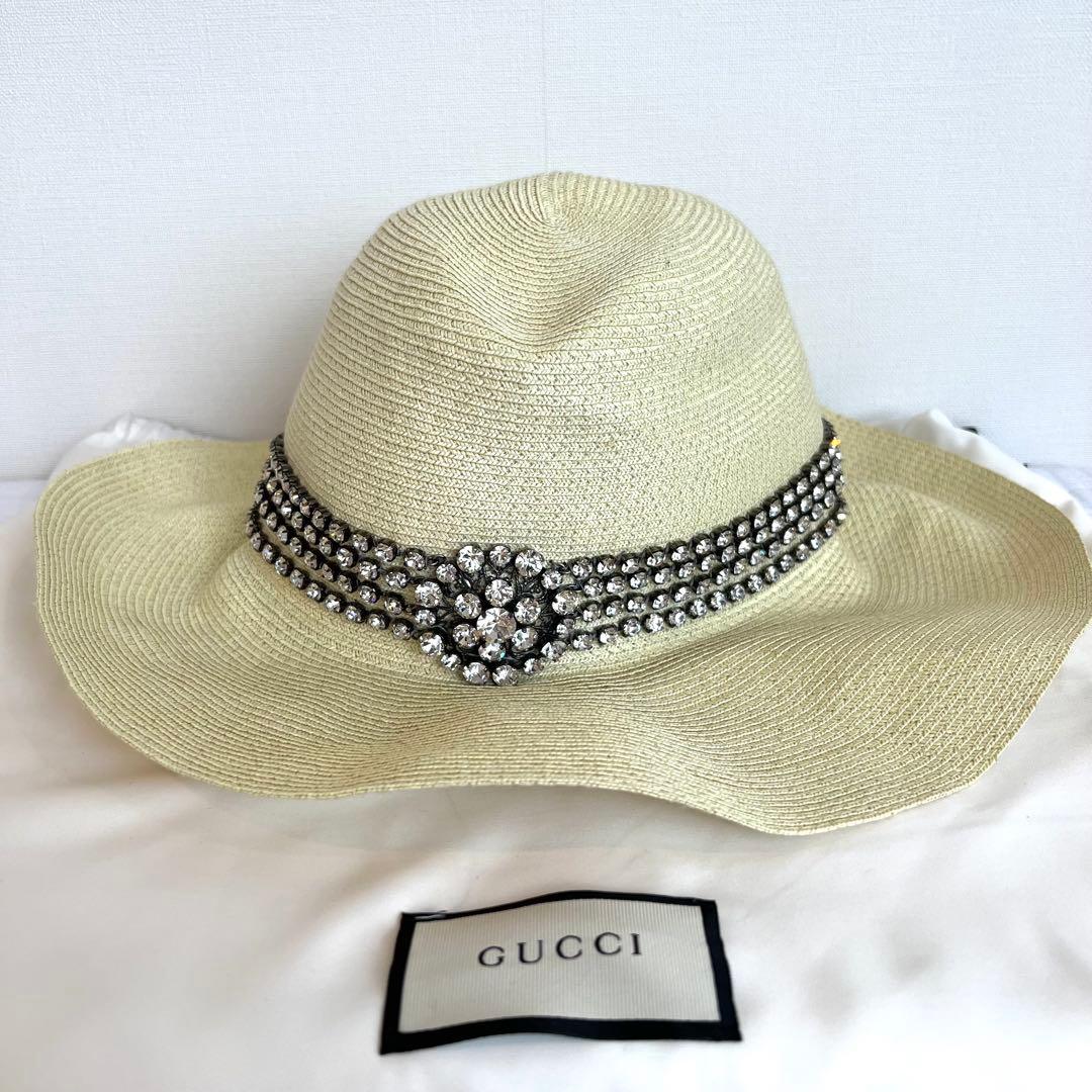 GUCCI グッチ 新品未使用 クリスタルビジューストローハット