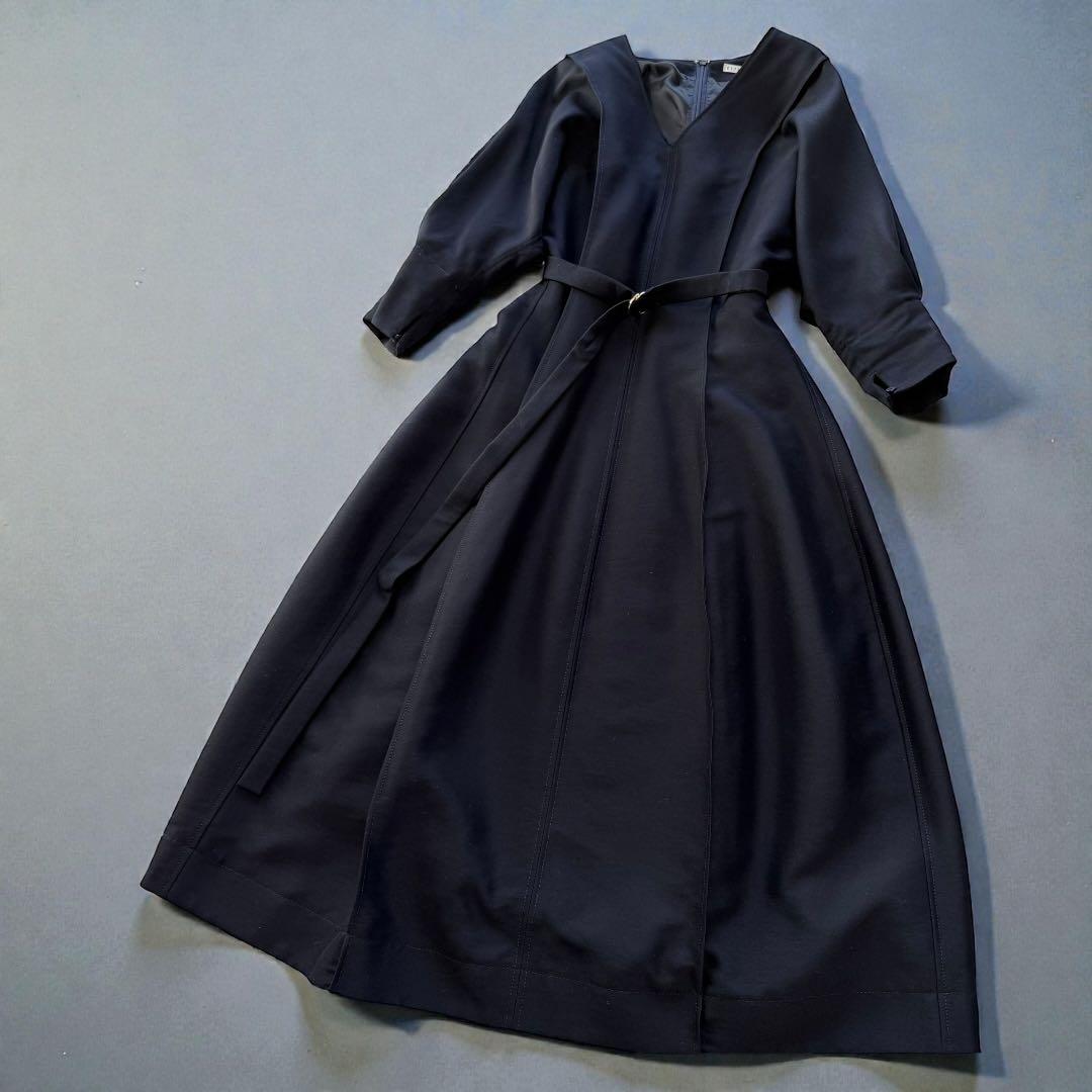 ESTNATION/エストネーション ダブルクロスVネックワンピース　紺　長袖