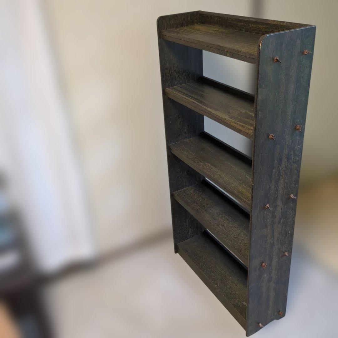 アンティークダークグリーン木製5段本棚　オープンラック