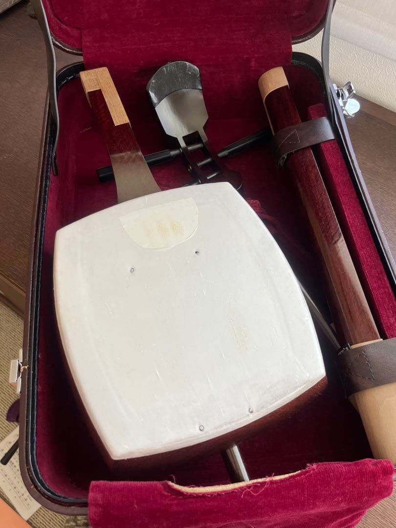 中棹　三味線　紅木　三つ折り　金入　ケース付き