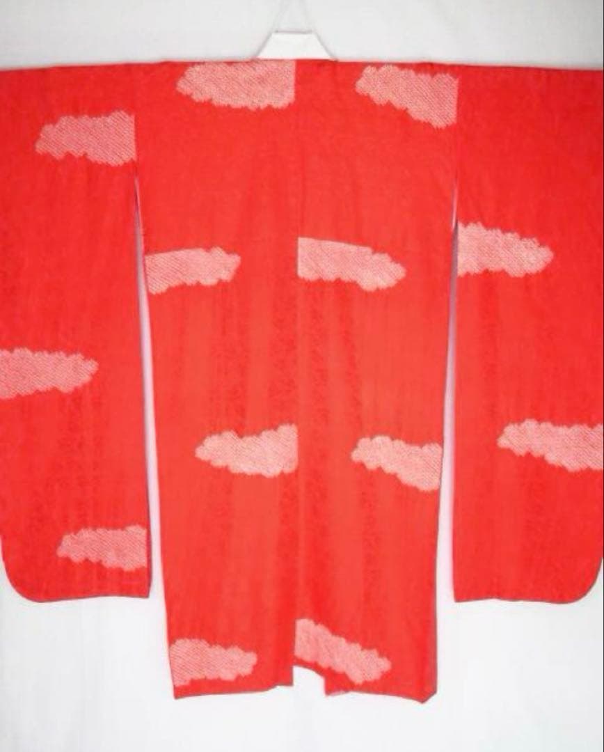【振袖用長襦袢】美品 絞り 朱赤 袷 トールサイズ １３６ｃｍ＊裄６８