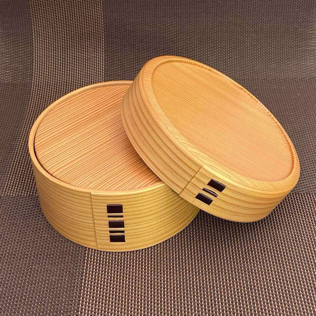 未使用　栗久　曲げわっぱ　入子丸弁当　二段　弁当箱