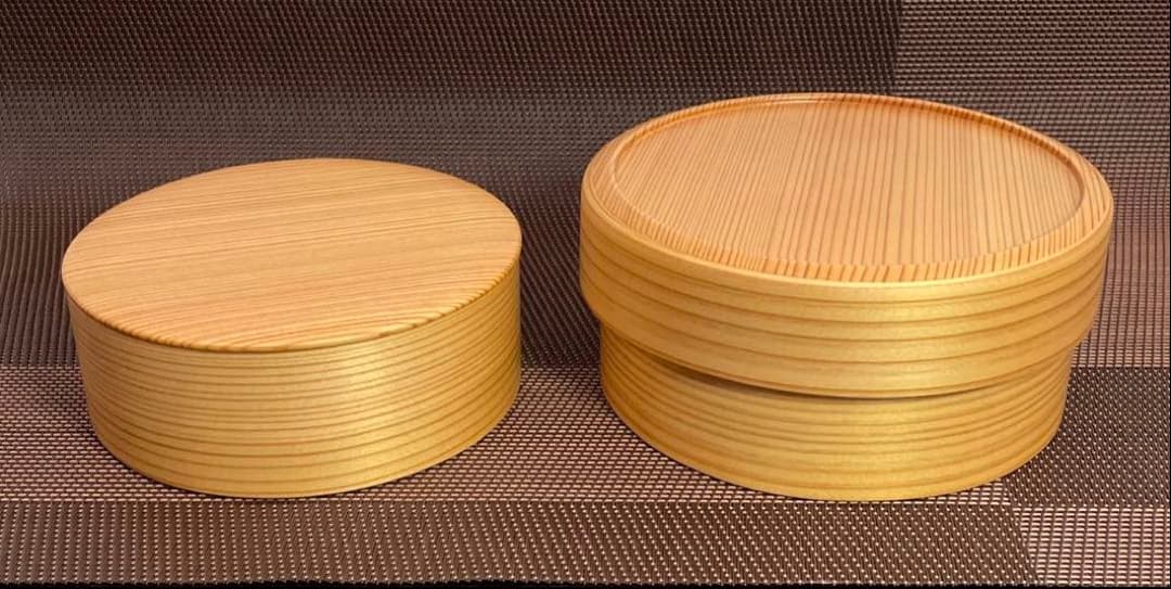 未使用　栗久　曲げわっぱ　入子丸弁当　二段　弁当箱