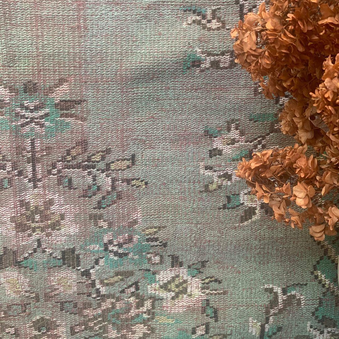 トルコヴィンテージラグ　超大判　オーバーダイ　253×143グリーン　トルコラグ