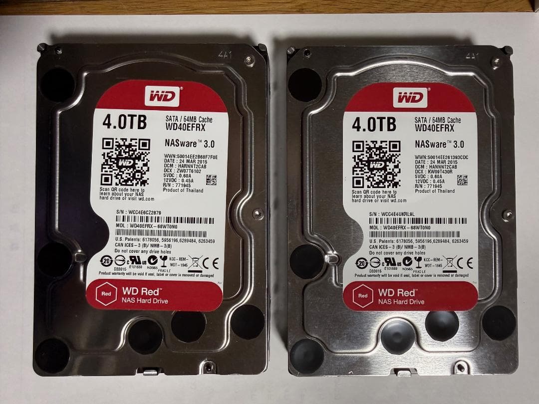 4TB WD Red HDD WD40EFRX 2個 判定正常