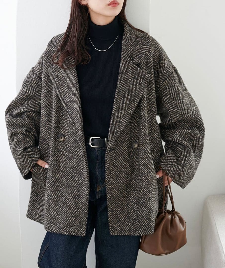 DISCOAT ディスコート ヘリンボーンダブルテラージャケット ブラウン F