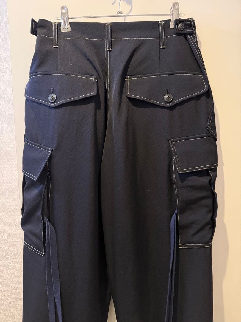 日本製コッキKHOKIウール100%ブラックカーゴパンツ