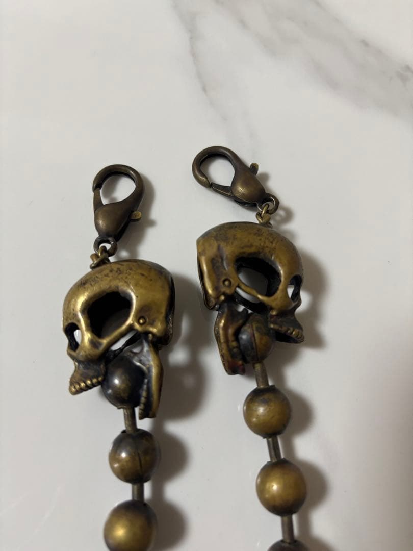 スカルデザイン ブロンズビーズ ウォレットチェーン