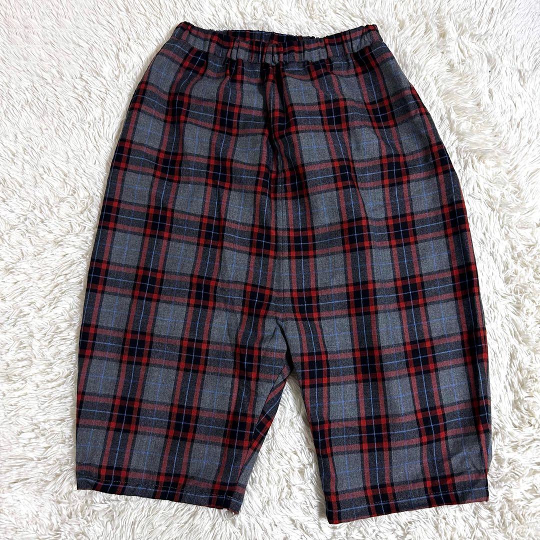 美品✨グランマママドーター チェック セミバルーン サルエル パンツ 赤 グレー