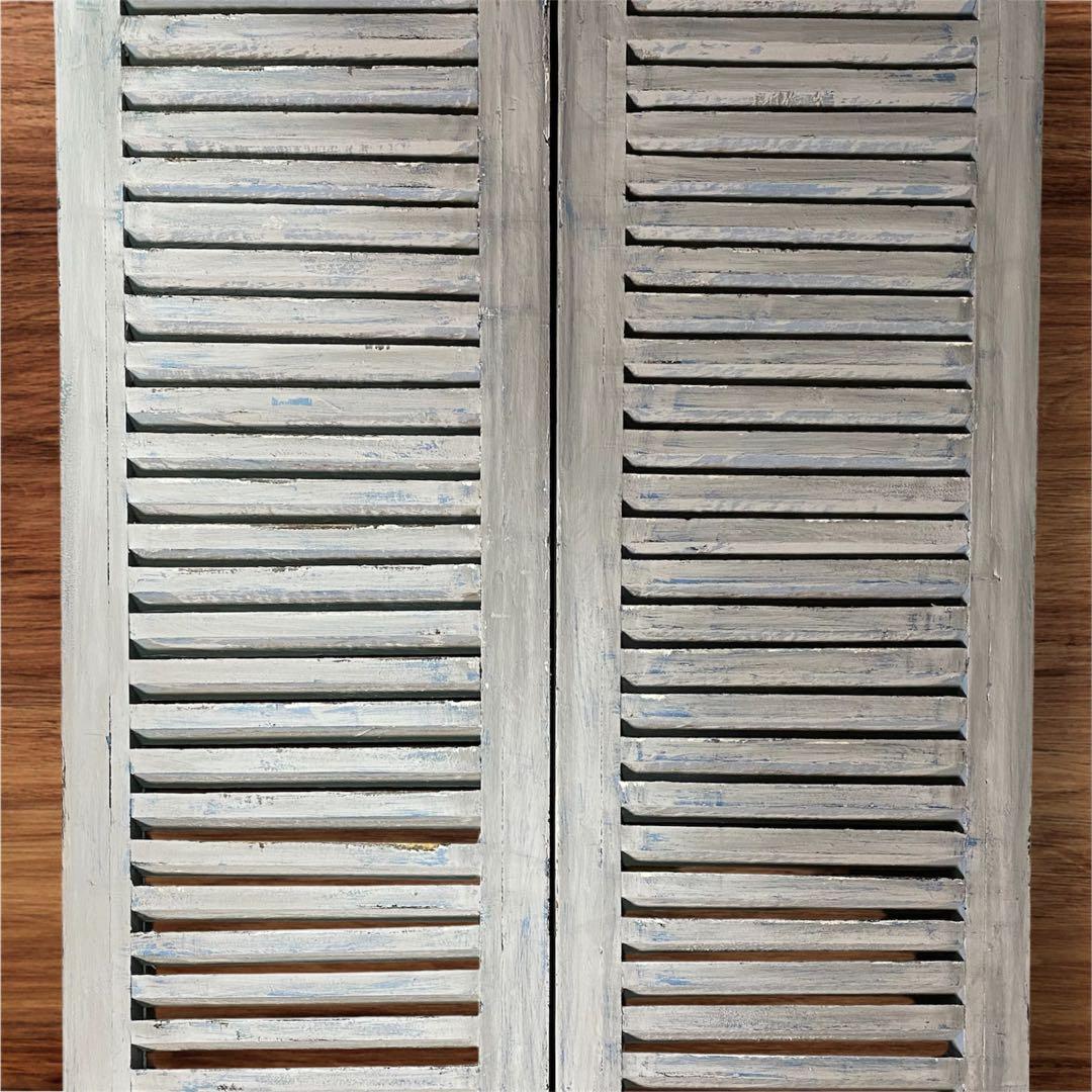 飾り窓 木製 開閉 インテリア小物 グレーブルー