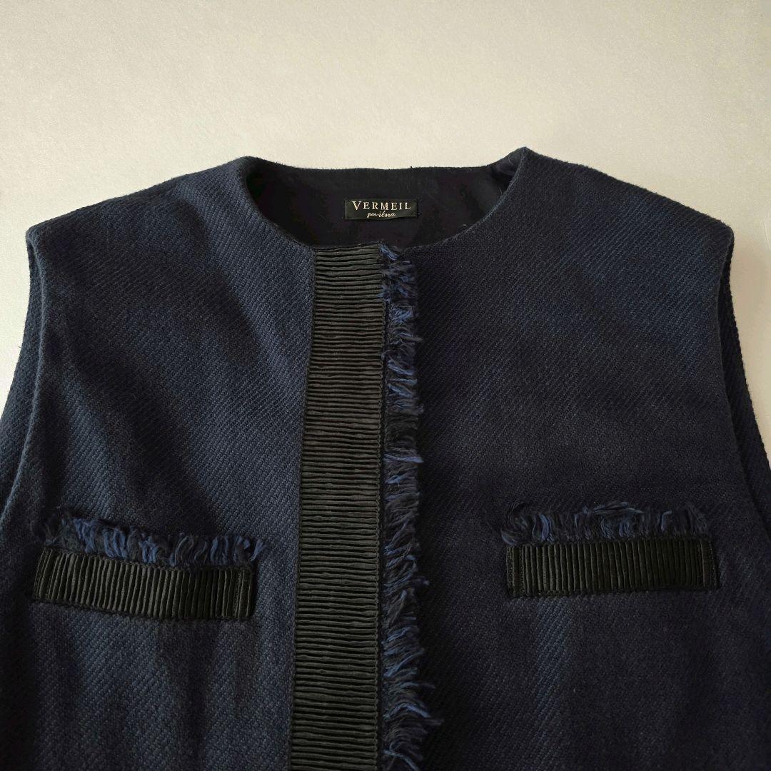 ヴェルメイユパーイエナ ベスト ジレ ツイード 2023 フリンジ