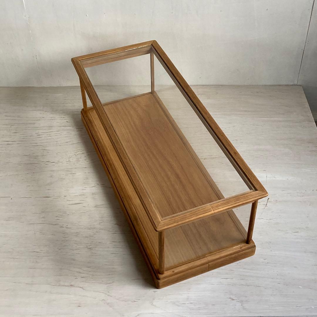 古い木製ガラスケース 横長 ショーケース オープンタイプ