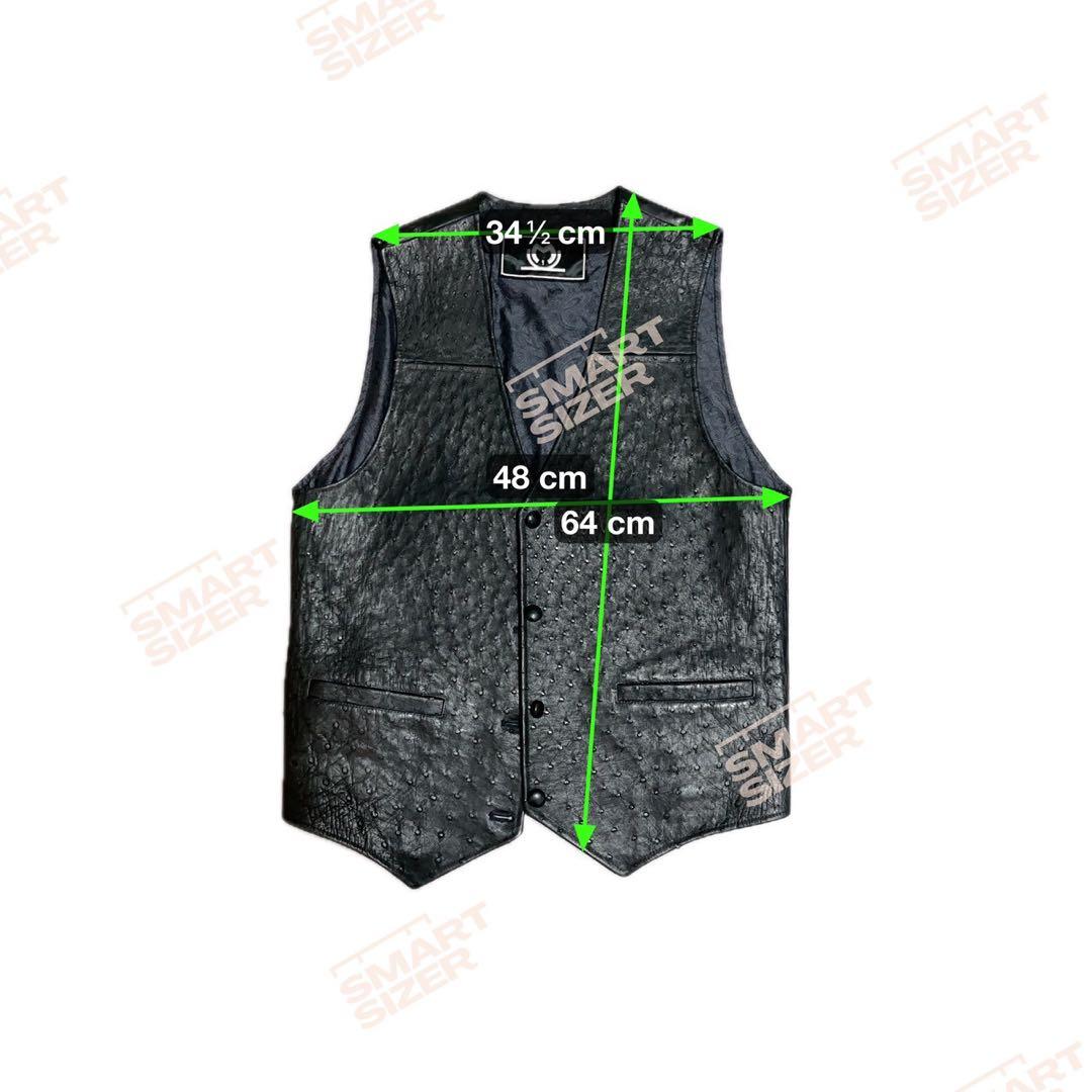 イタリア製 レザー ベスト オーストリッチ 型押し ブラック メンズ