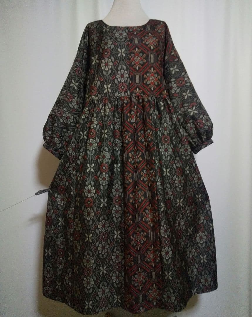 着物リメイク／ドルマン袖ワンピース★サイズL～LL