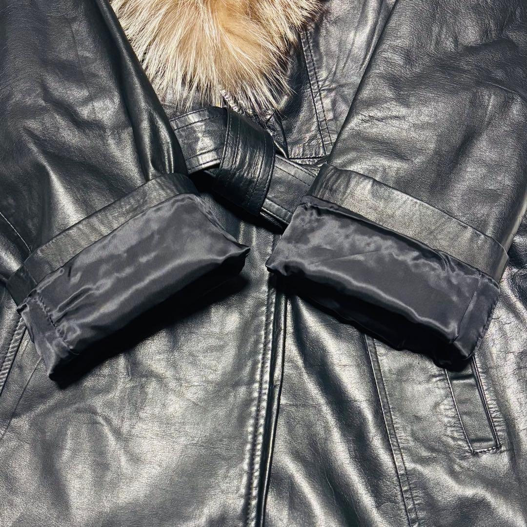 希少 Golden Fox トレンチコート ラムレザー 羊革 ブラック ファー