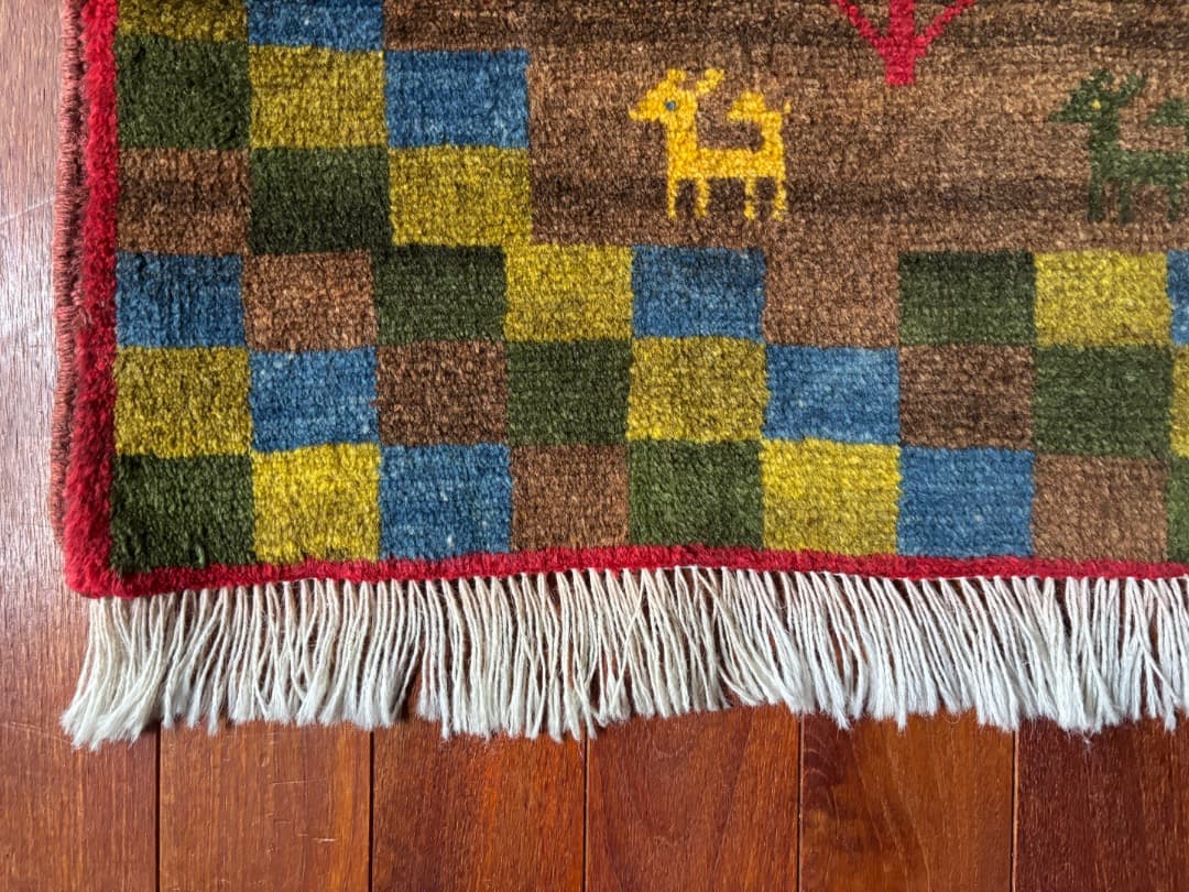 ペルシャ絨毯　ギャッベ② ヴィンテージ ハンドメイド　ウール　玄関サイズ　お買得