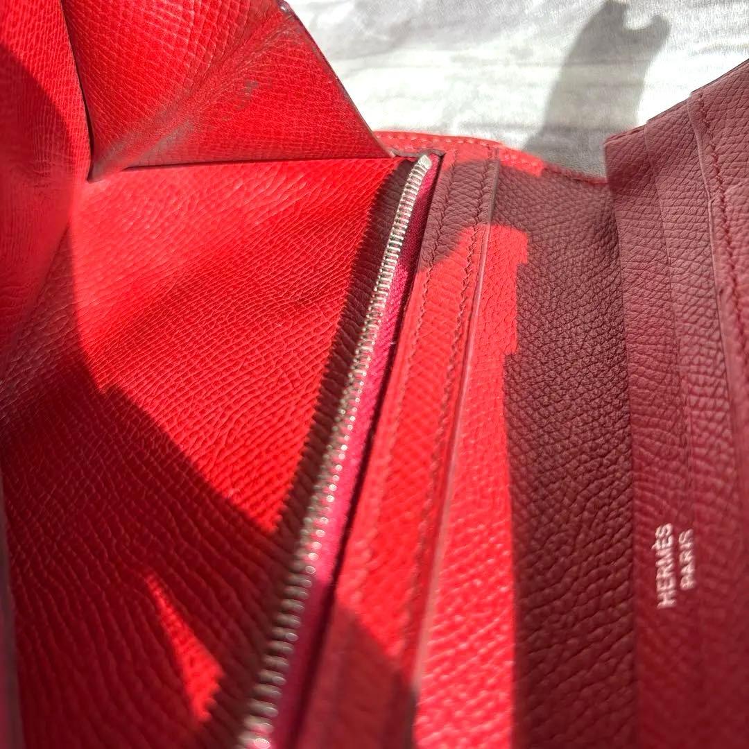 HERMES ベアンスフレ エプソンレザー 長財布 ブラウン/レッド
