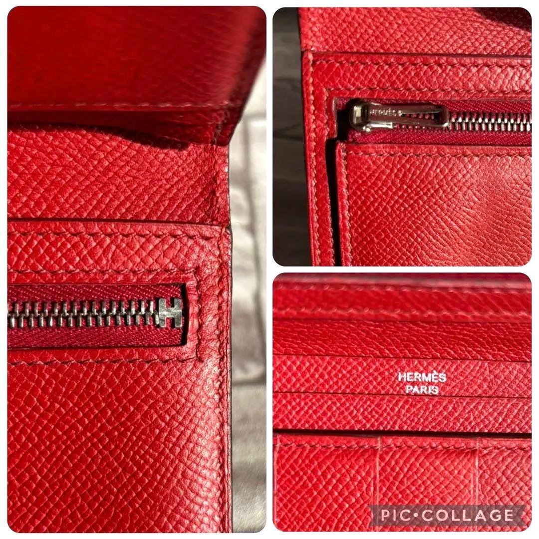 HERMES ベアンスフレ エプソンレザー 長財布 ブラウン/レッド