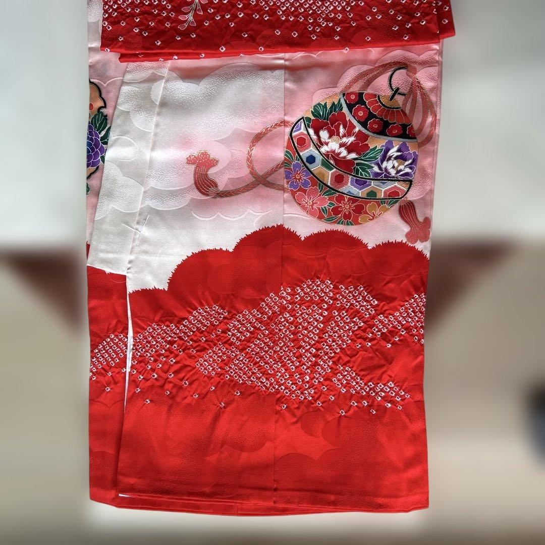 女児宮参り着物　掛け着 着物と長襦袢セット　赤系　正絹　絞り　百貨店で購入　美品