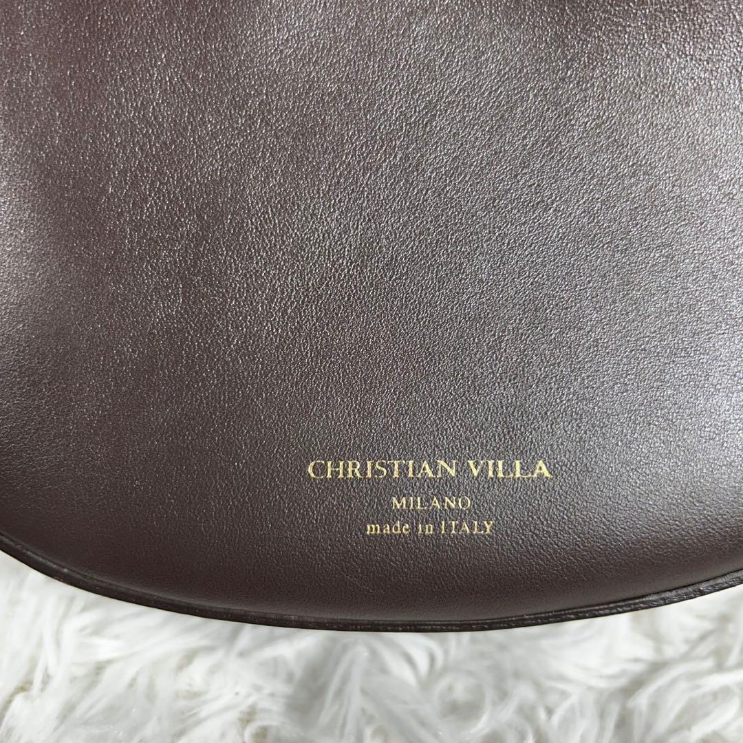 極美品✨クリスチャンヴィラ　ラウンドショルダーバッグ ハーフムーン ブラウン