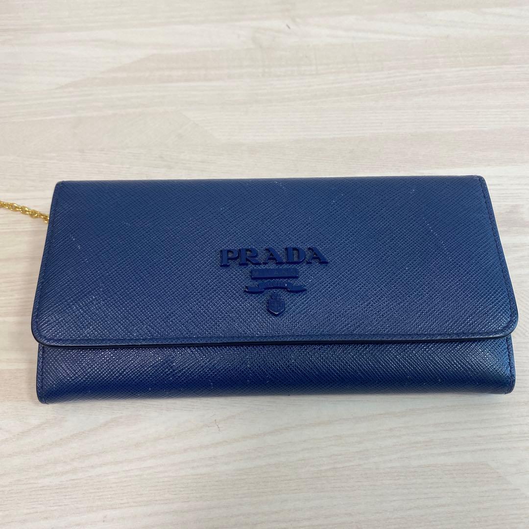 週末値下げ　PRADA ネイビー 長財布 カードケース付き　正規品