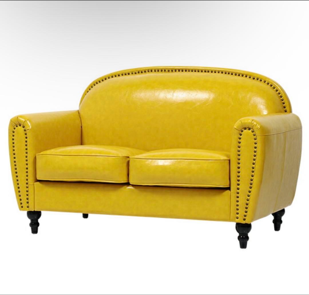 ソファ ２人掛け イエロー 合皮 ヴィンセント【送料込み】