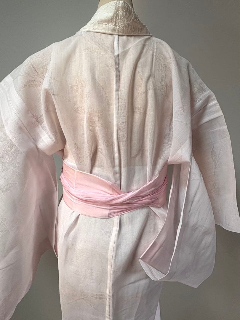 本麻　ピンク　夏用　長襦袢　未使用　絽半衿付　裄61.5（＋4.5）身丈133