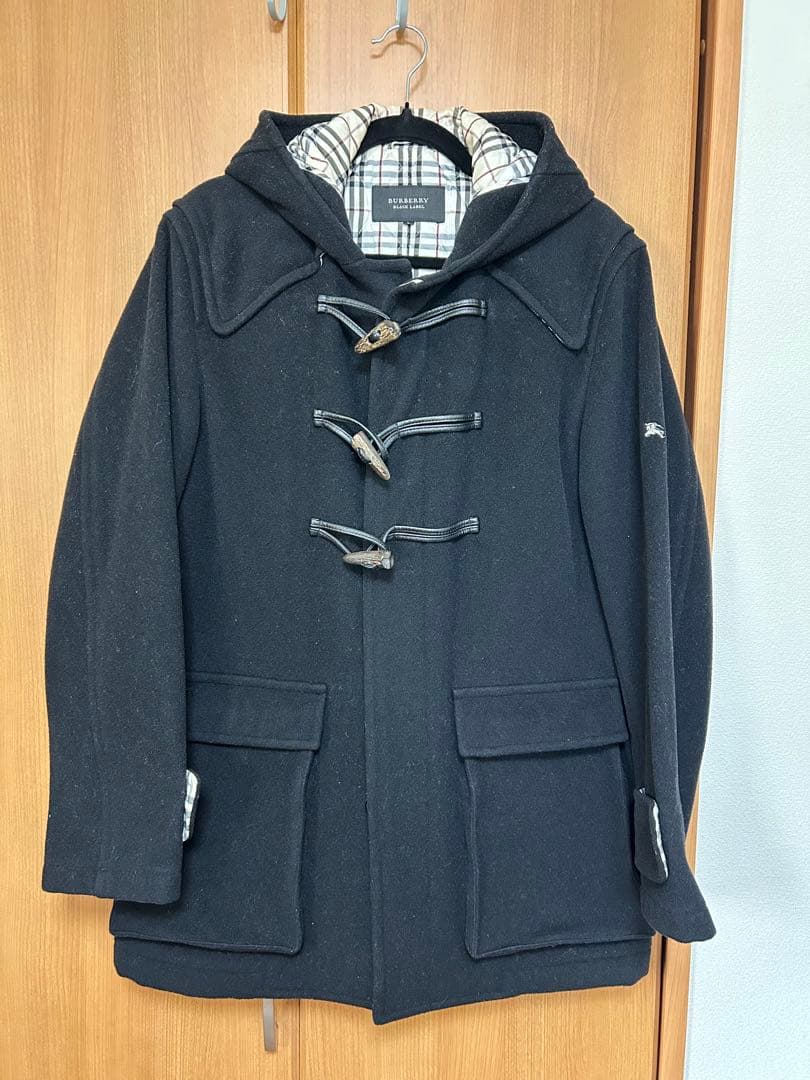 バーバリーブラックレーベル　黒　ウール　ダッフルコート　Lサイズ