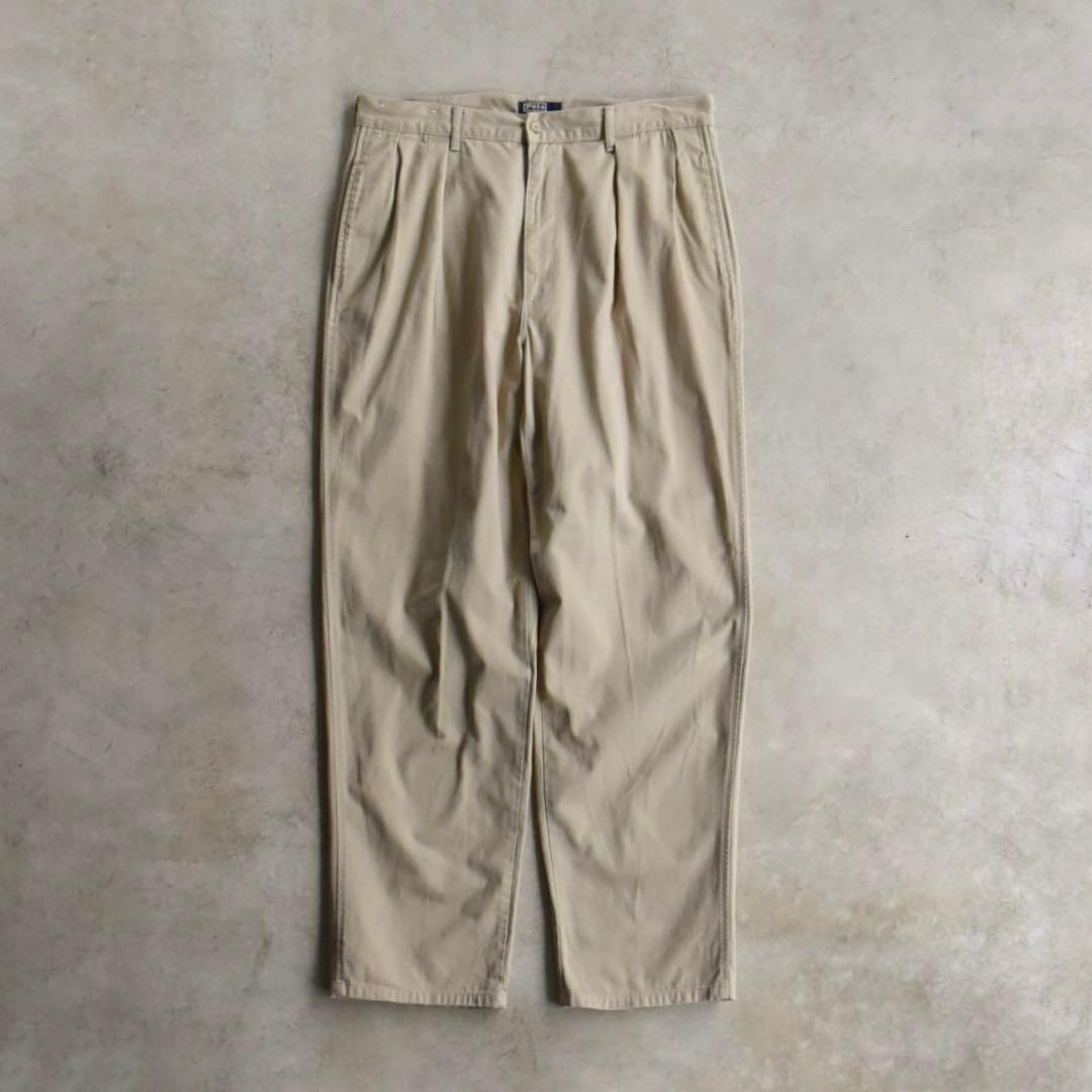 90s ラルフローレン ポロチノ ツータックチノ ベージュUSA製W34 L32