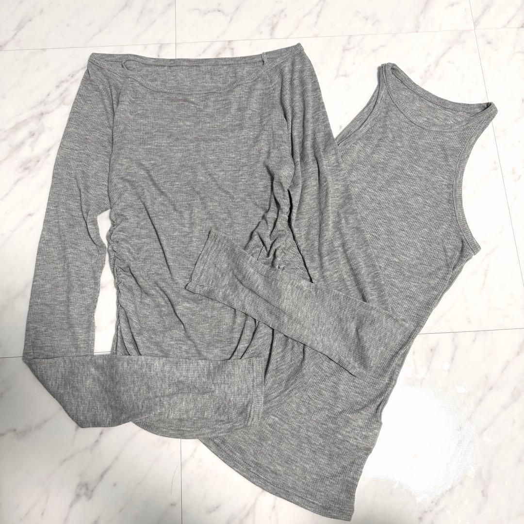 【試着のみ】2025✨️完売品シアーテレコレイヤーカットトップス シルク混 グレー