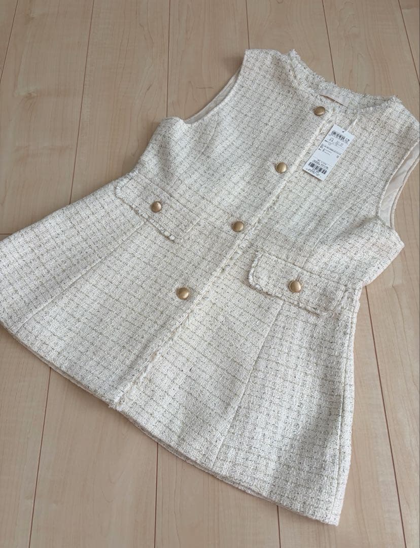 【タグ付き】ツイード　ペプラム ジレ　エニィスィスany SiS ホワイト　M