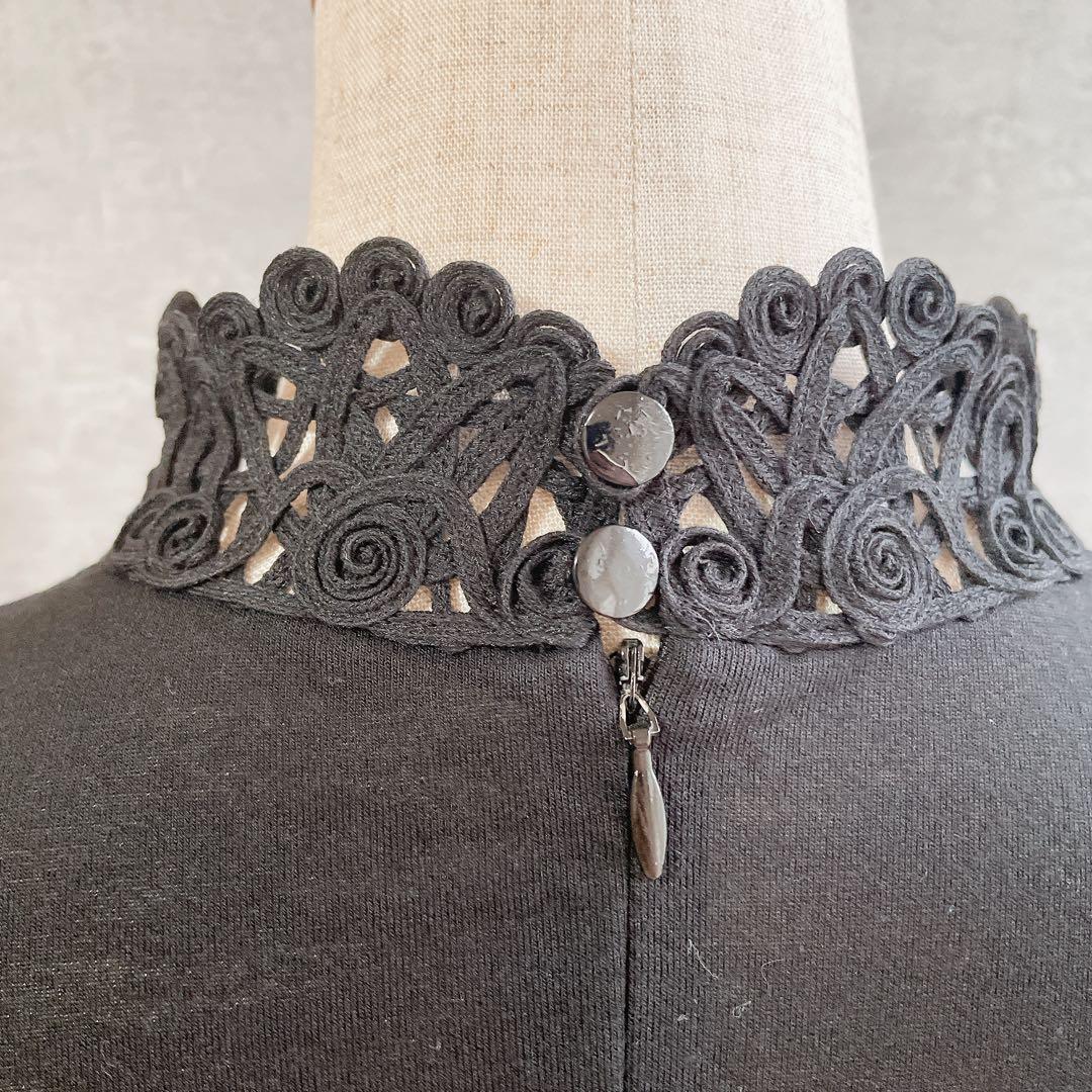 美品/希少/Christian Dior /刺繍ネック/黒/カットソー/半袖/