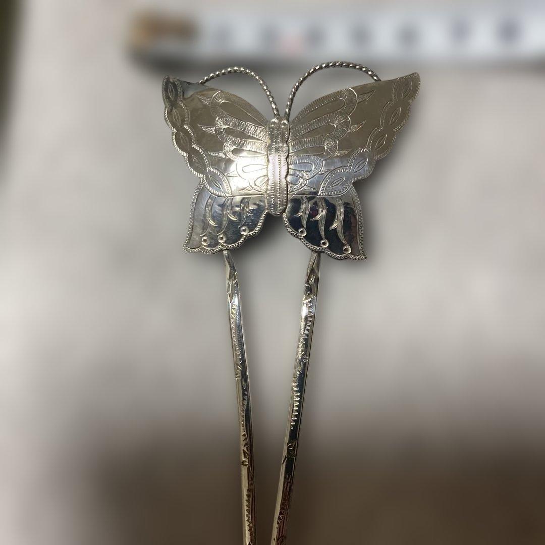インディアンジュエリー　シルバーバタフライ蝶々かんざしスティック