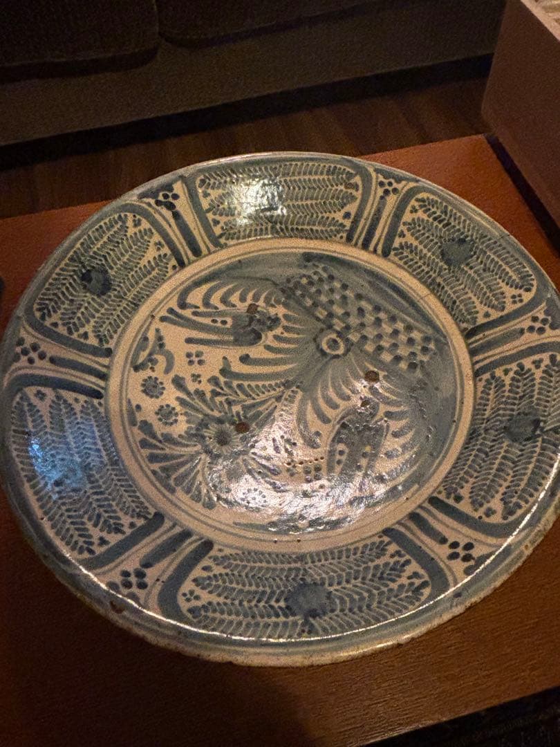 双鳥文様 陶器皿 スペイン製 木箱付き